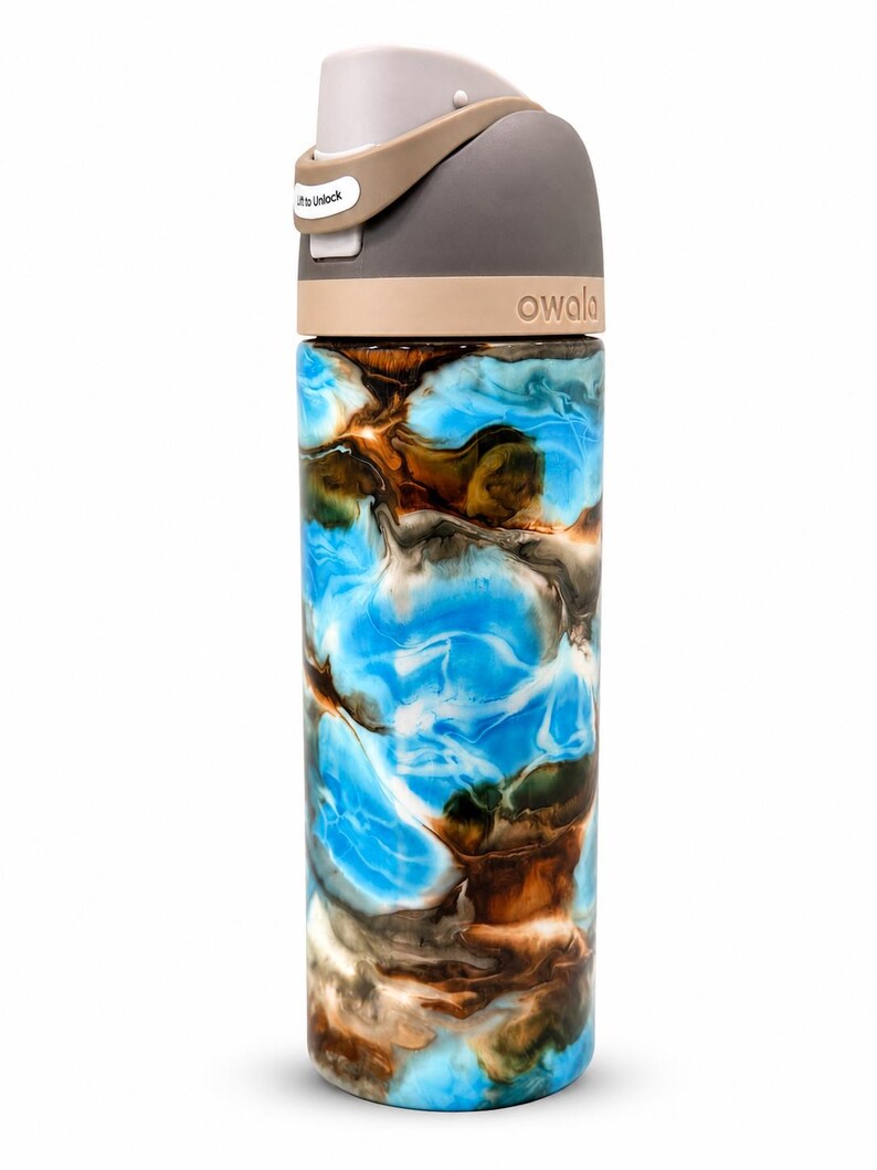 Blågrön och brun virvel Owala-tumbler | Specialdesignad vattenflaska på 64 cl bild 2