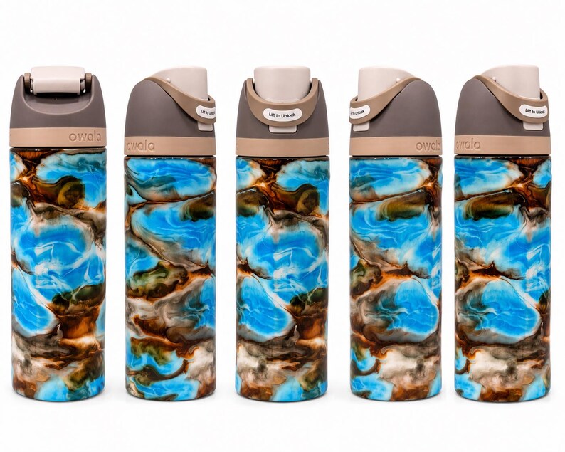 Blågrön och brun virvel Owala-tumbler | Specialdesignad vattenflaska på 64 cl bild 3