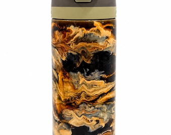 Rustic Marble Owala Tumbler 24oz | Custom Neutral Swirl Water Bottle | Brown Black Gold Insulated Cup