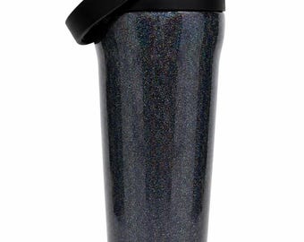 Bicchiere termico olografico nero da 30 oz con beccuccio Sway gratuito / Tazza nera sfumata scintillante