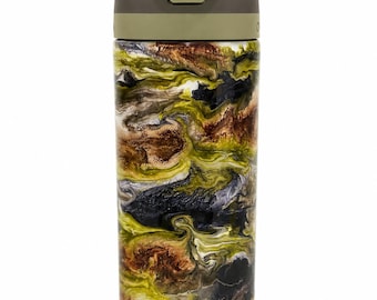 Borraccia Owala da 710 ml / Owala effetto marmo nei toni della terra / Bicchiere termico con vortici verde oliva e rame / Borraccia isolata realizzata a mano
