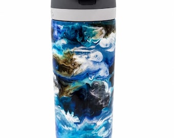 Borraccia Ocean Resin Owala da 710 ml / Bicchiere termico con motivo a onde oceaniche realizzato a mano / Borraccia Owala personalizzata / Borraccia ispirata alla spiaggia
