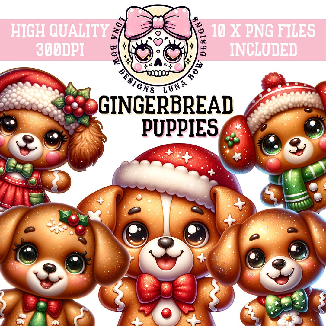 Gingerbread Dog Clipart Set | 10 Cute Christmas Puppy Pngs | Holiday ...