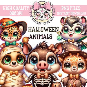 Halloween Animals PNG Set 2 – 10 Adorable Spooky Animal Clipart Files – Digital Download – Kawaii Halloween Art by Luna Bow Designs
