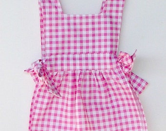 Toddler Girls Barbie Pink and White Gingham Check Pinafore Apron Costume