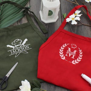 Custom Embroidered Canvas Apron with Pockets | Personalized Embroidered Chef Apron | Heavy Duty Kitchen & BBQ Gift | Personalized Text Apron
