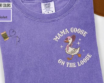 Camiseta bordada de Mamá Ganso con colores cómodos: divertida camiseta vaquera del oeste, camiseta meme de moda, sudadera con bonito Ganso, un bonito regalo para mamá.