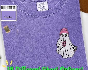 Chemise fantôme brodée Comfort Colors : t-shirt d'Halloween effrayant