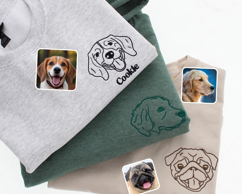 Sand, Green And Grey Embroidered Pet Face & Name Sweatshirts