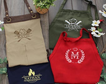 Custom Embroidered Canvas Apron with Pockets | Personalized Embroidered Chef Apron | Heavy Duty Kitchen & BBQ Gift | Personalized Name Apron
