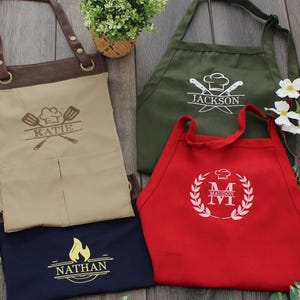 Custom Embroidered Canvas Apron with Pockets | Personalized Embroidered Chef Apron | Heavy Duty Kitchen & BBQ Gift | Personalized Name Apron