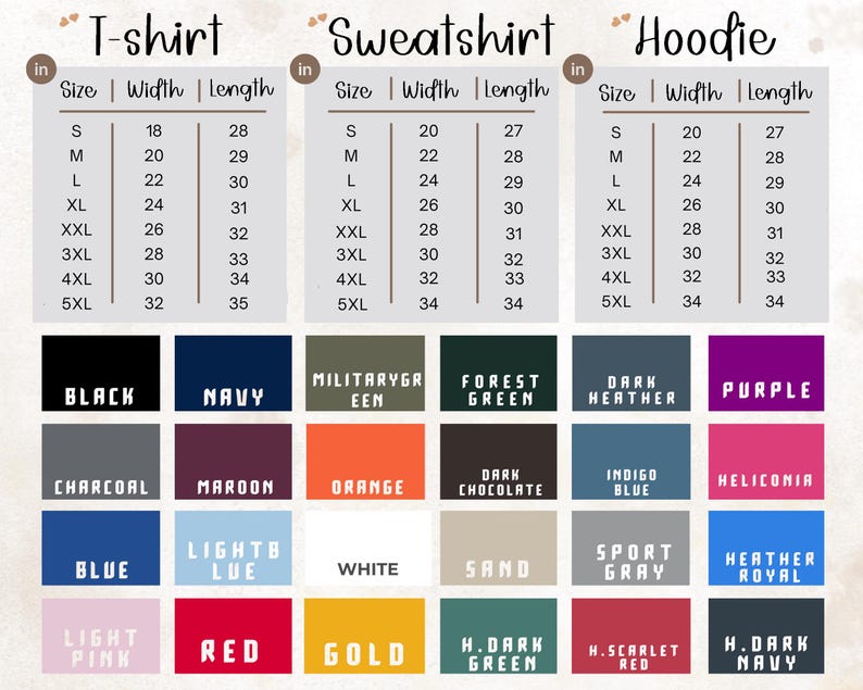 T-shirt Sweatshirt And Hoodie Size Chart