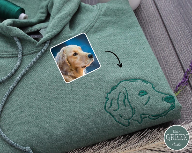 Green Embroidered Pet Face & Name Hoodie