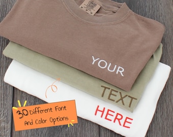 Individuell besticktes Komfortfarben-T-Shirt, personalisierte T-Shirts, besticktes Komfortfarben-T-Shirt, Benutzerdefiniertes Stickereigeschenk, Muttertagsgeschenke