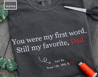 Personalized Comfort Colors® Dad T-shirt, Embroidered Custom Text T-shirt, Black Custom Dad T-shirt, Embroidery Dad Gift, Father&#39;s Day Gifts