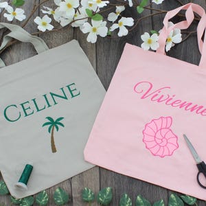 Custom Name Embroidered Canvas Tote Bag, Personalized Bridesmaid Gift, Beach Tote Bag, Bachelorette Party Gifts, Personalized Logo Tote Bags