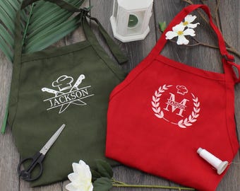Custom Embroidered Canvas Apron with Pockets | Personalized Embroidered Chef Apron | Heavy Duty Kitchen & BBQ Gift | Personalized Text Apron