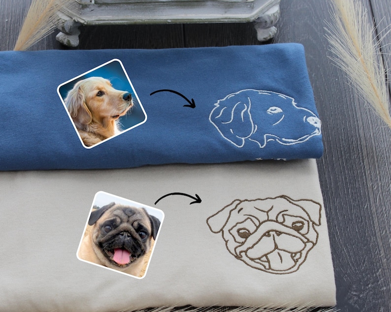 Blue And Sand Embroidered Pet Face & Name Hoodies
