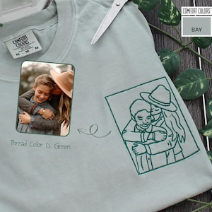 Comfort Colors® Personalisiertes gesticktes Porträt-T-Shirt, personalisiertes gesticktes Foto-Shirt, benutzerdefiniertes handgezeichnetes Line Art-T-Shirt, einzigartige Geschenke