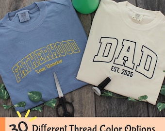 Personalized Dad Varsity T-shirt, Comfort Colors® Embroidered Dad T-shirt, Trendy Custom College Style, Custom Sweatshirt, Father&#39;s Day Gift