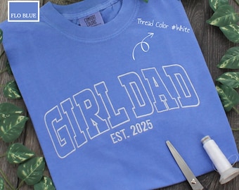 Comfort Colors® Dad Varsity T-shirt, Custom Embroidered Girl Dad T-shirt, Trendy College Style, Personalized Sweatshirts, Father&#39;s Day Gift