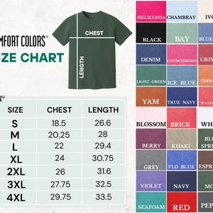 Comfort Colors Size And Color Options