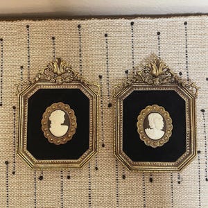 Vintage Velvet and Cameo Framed Wall Pictures Ser of 2