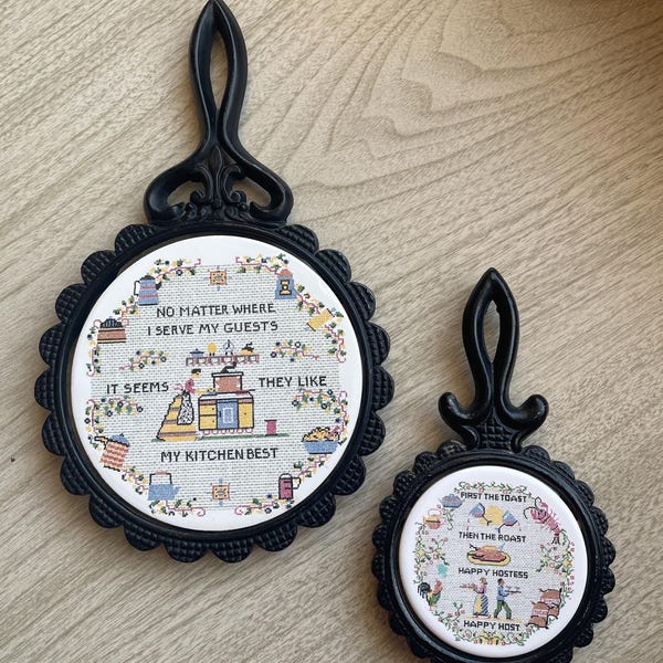 Midcentury Kitchen Ceramic and Cast Iron Trivets- Set of Two