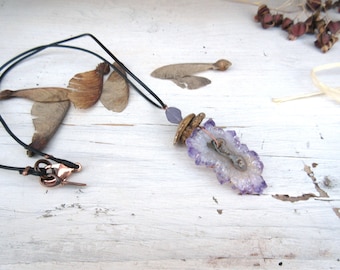Dreamlike Poetry !!!! ... A romantic and minimalist necklace with slice of amethyst stalactite
