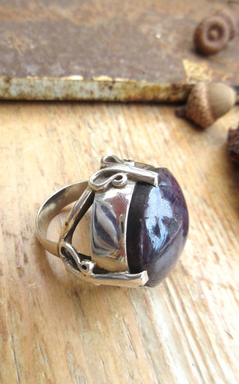 Du côté vintage : une imposante bague en argent massif 925 avec un splendide et rare cabochon rubis étoilé 25 mm diamètre image 6