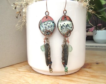 The Latest Snows ...: Boho chic earrings with handcrafted enamel, artist porcelain