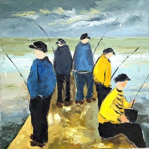 Figurativ painting marine people oil painting knife on linen canvas : &quot;Instants De Vie&quot;