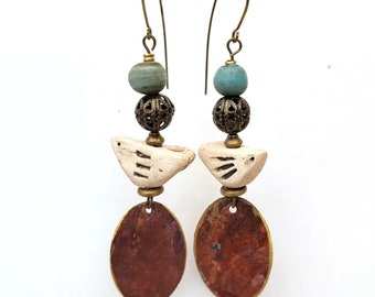 Rustic chic poetic earrings, gift for elegant ladies: "The First Strokes of the Day"