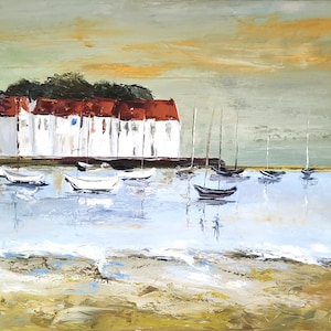 Original marine painting -Brittany.- oil with a knife on frame on linen canvas...: &quot;Audierne&quot;