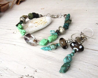 Magnificent bracelet and earrings set with turquoise nuggets !!!! : "Rhythms Of Life"