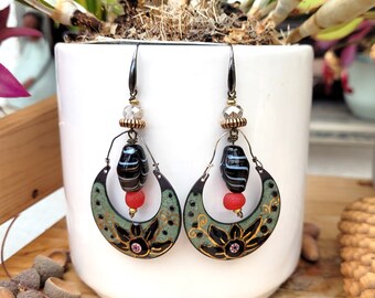 Boho chic earrings with handcrafted enamel and Murano glass and crystal beads!!!!!! : “The Grace of Mornings”