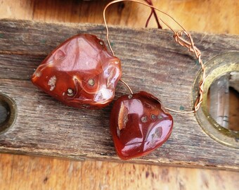 Set of 2 pendants - "heart" beads in old carnelian - African trade beads