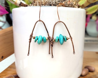 Des boucles d'oreille primitives, superbes palets de turquoise du Névada : "Ritournelles Enchantées" ...