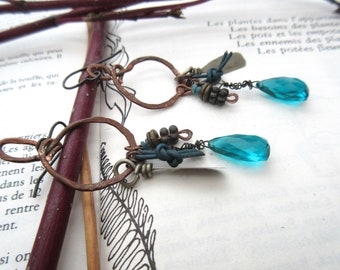 Chic and urban shabby earrings with blue quartz and tribal charms !!!!! : ""Preserved Shards" "