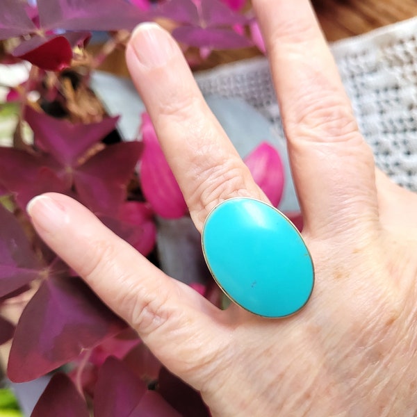 Bague Ancienne Vintage Unisexe En Argent Massif 925 Avec Turquoise - Poinçon T61,5 - Taille 58