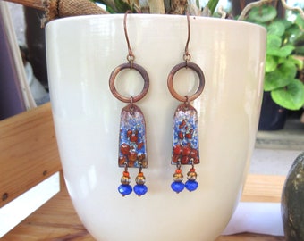Contemporary hippie earrings made from brass charms : "Traces Of Blue & Mahogany !!!!"