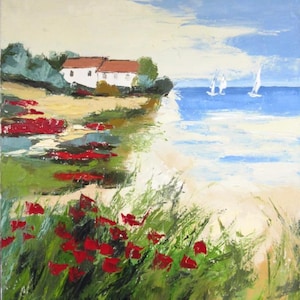 Original marine painting - oil with a knife on stretcher on linen canvas .. : &quot;Entre Terre & Mer&quot;