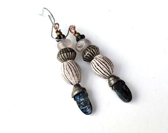 Boho chic earrings with tin headpins and ceramic artist pods.....: “Frissons of Ivresse”