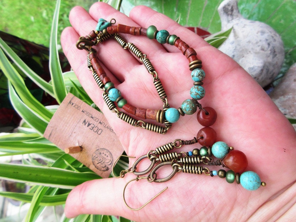 A chic tribal ethnic adornment bracelet 2 rows and earrings Etsy