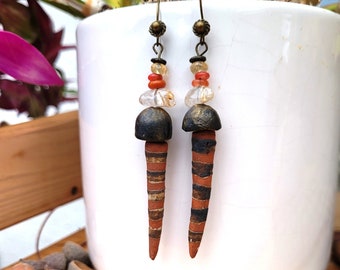 Tribal earrings with handmade ceramics and gemstones ... : "Sweet Vibrations"