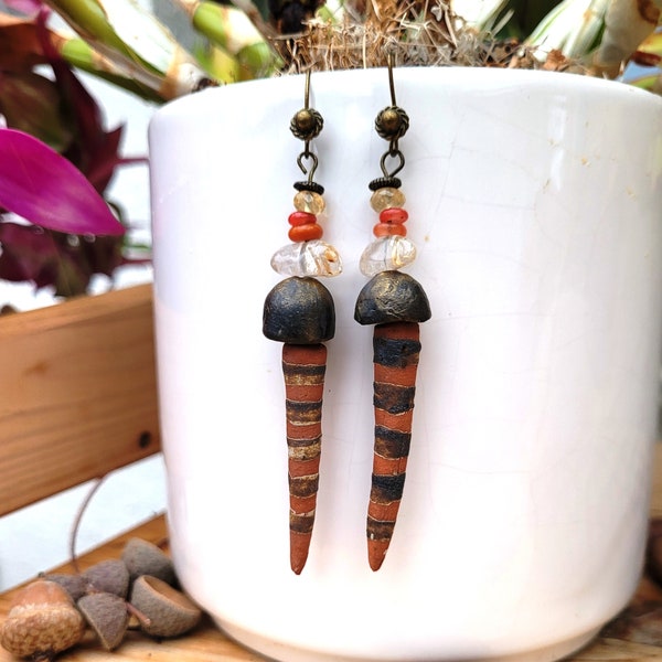 Tribal earrings with handmade ceramics and gemstones ... : "Sweet Vibrations"