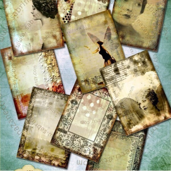 Background digital collage for ATC's, -ANGEL'S TIME-, Digital Collage Sheet - Download PDF format - You can print it as many time as you need -