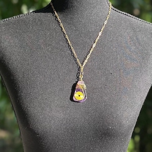 Wire Wrapped Amethyst Pendant: Gold Spiral Necklace, Boho Jewelry
