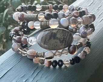 Jaspis Armband-Stack • Persische Achat Manschette Armband • Chunky Boho Armband • Swarovski Kristall Schmuck • Multi-Strang Statement Armband