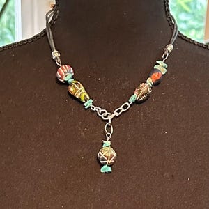 Rustic Turquoise Clay Bead Necklace: Vintage Tribal Boho Jewelry